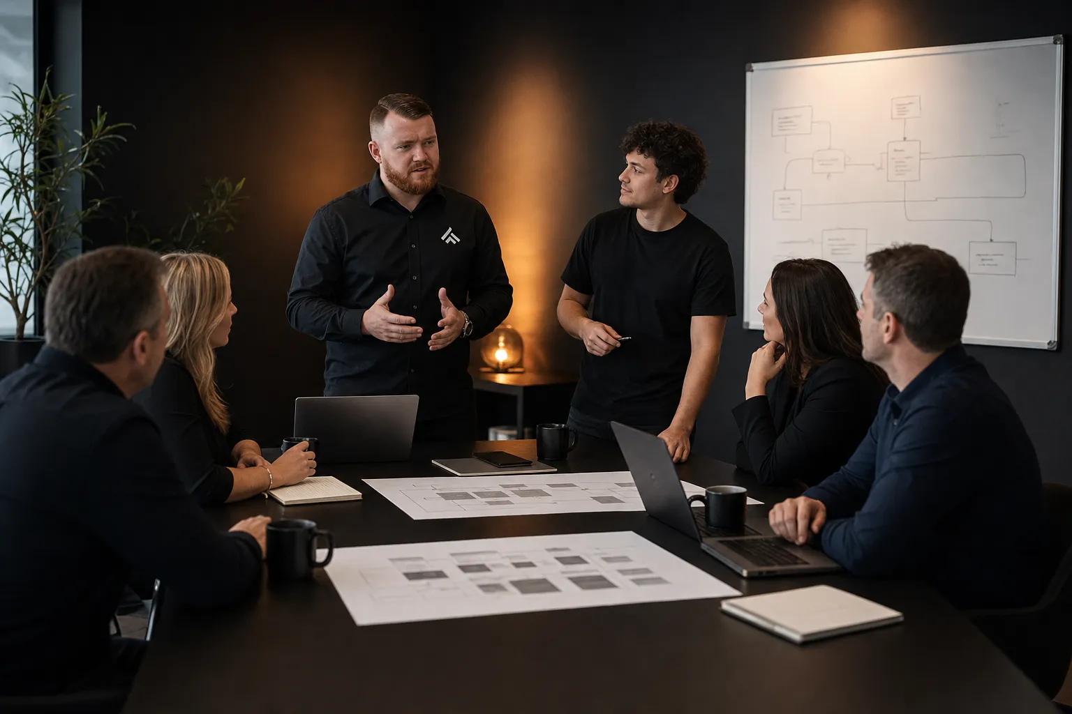 Think Online team mapping workflows during an AI strategy workshop