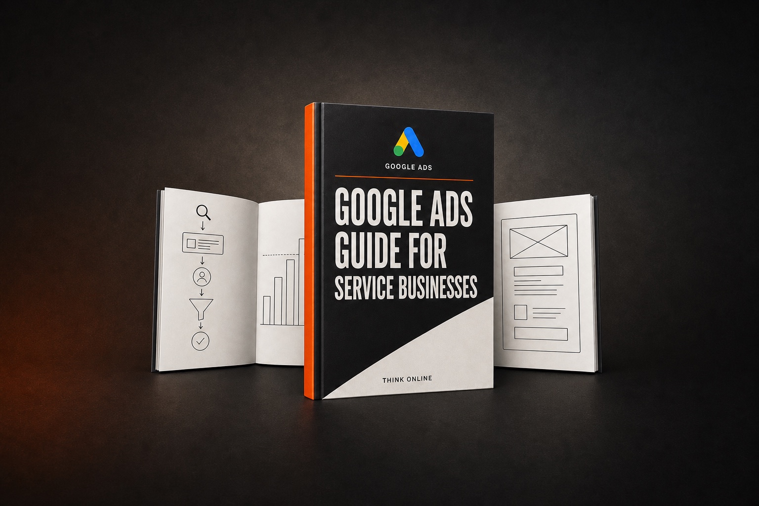 Google Ads Guide for Service Businesses book presented with practical planning diagrams