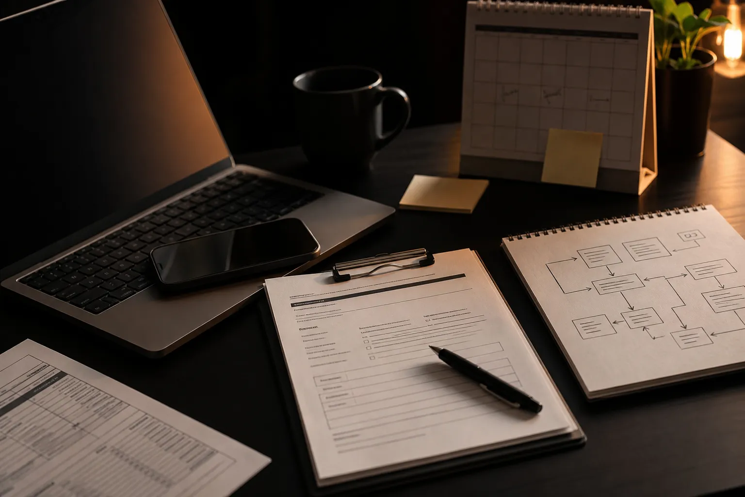 Service business automation workflow on a desk